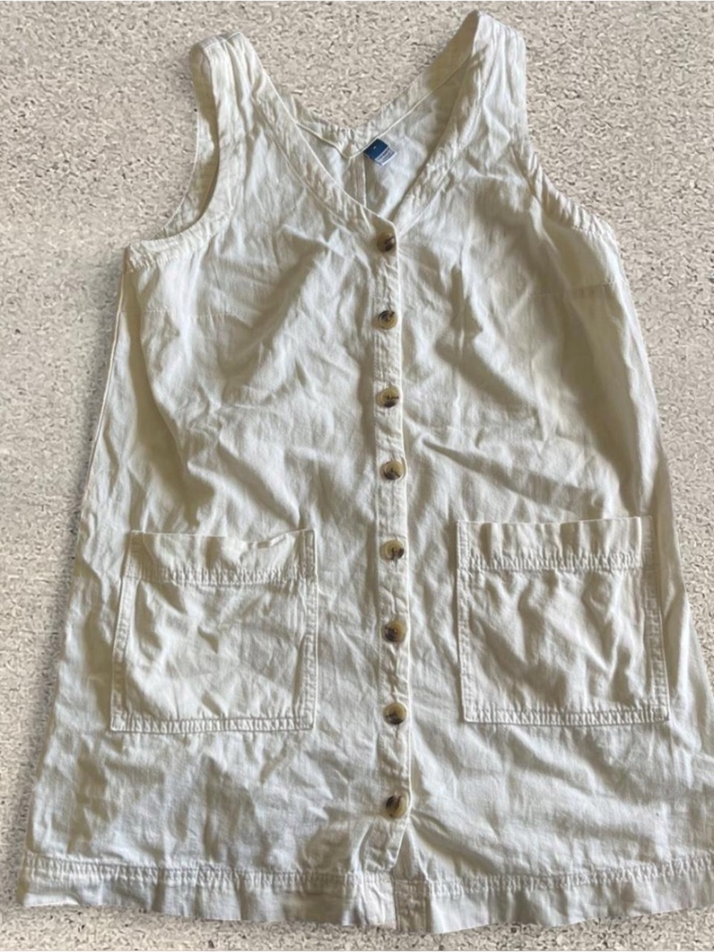 White Denim Mini Dress Button-Front Sleeveless with Pockets